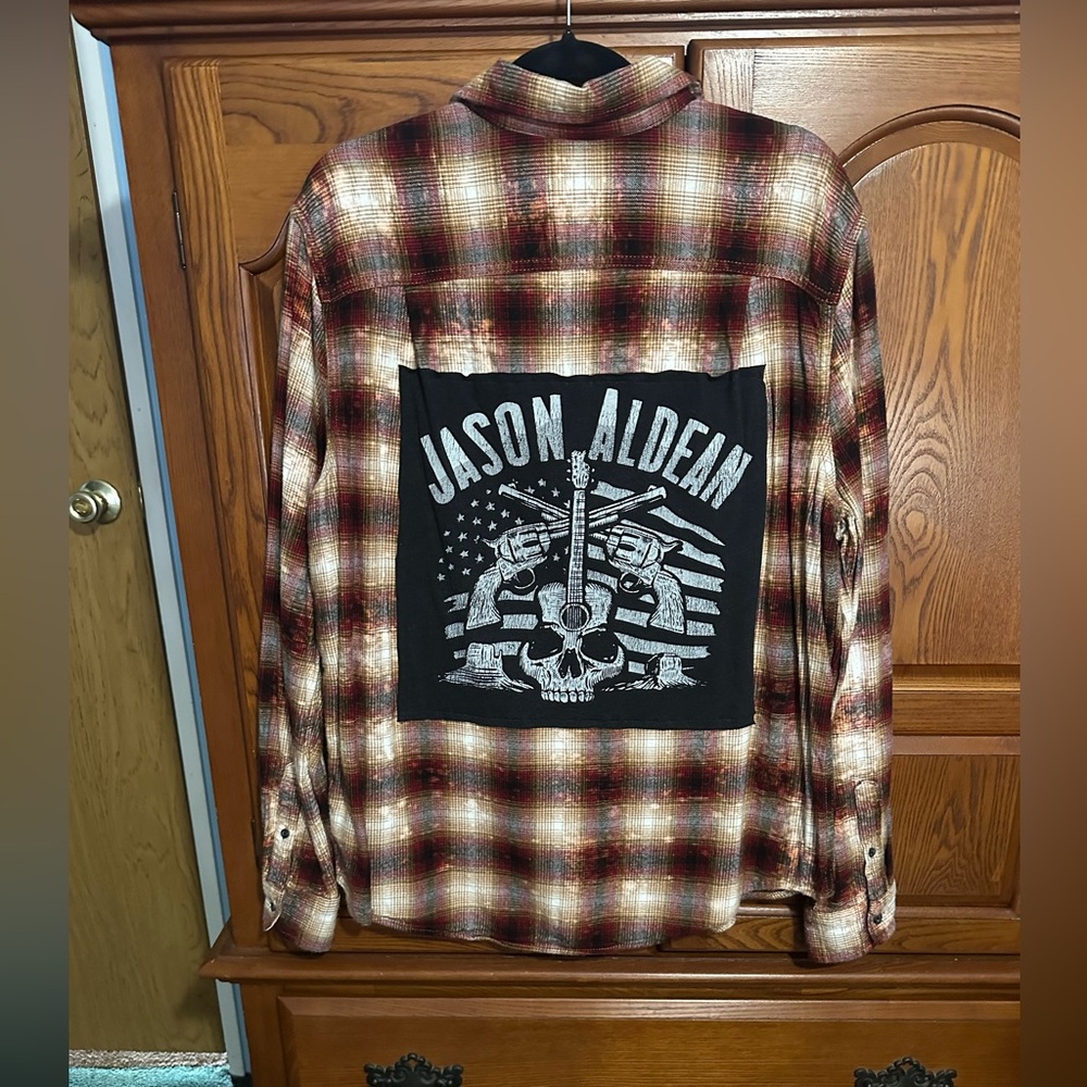 Jason Aldean upcycled bleached flannel tee One of a Kind